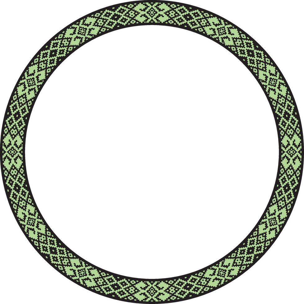 round color Belarusian national ornament. Ethnic green circle border, Slavic peoples frame. vector