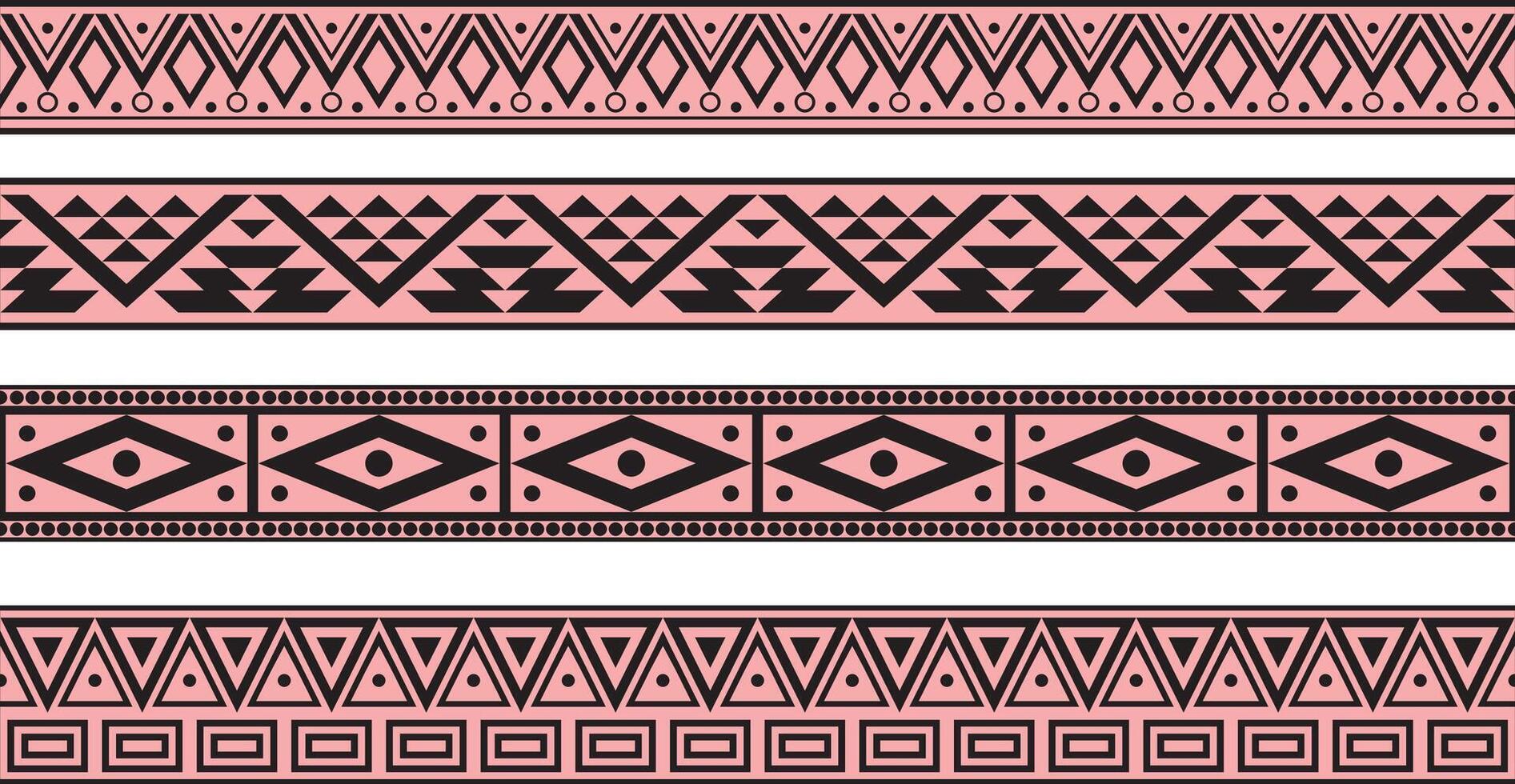 set of pink and black Native American ornamental seamless borders. Framework of the peoples of America, Aztecs, Maya, Incas. vector