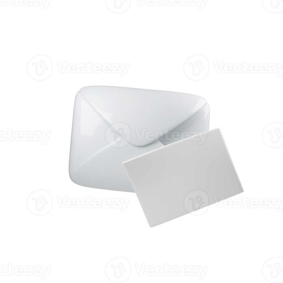 3d Minimalistic illustration of sleek, white envelope with blank sheet of paper. Clean lines create modern feel, ideal for communication and professional use. Perfect for digital and print projects png