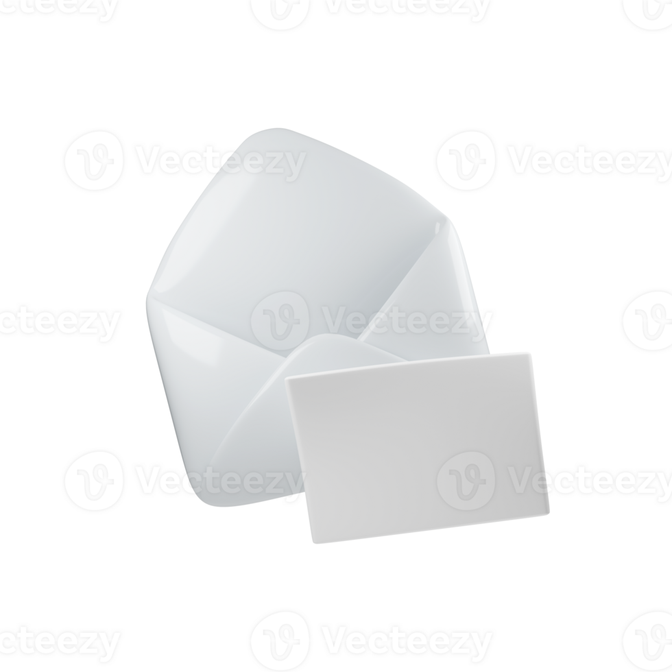 3d minimalistic illustration of white open envelope with blank card inside, symbolizing simplicity and communication. Perfect for digital and print media. Ideal for stationery and branding projects png