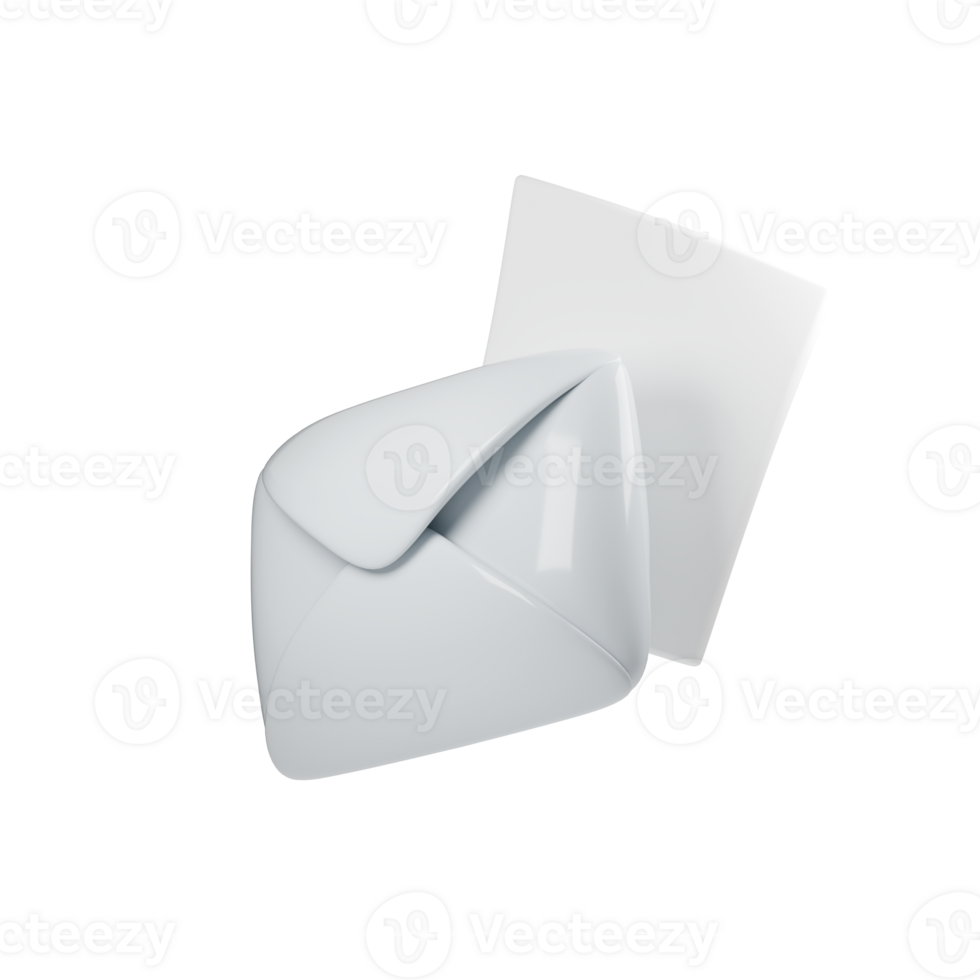 3d Minimalistic illustration of sleek, white envelope with blank sheet of paper, perspective view isolated on clean background. Clean lines create modern feel, ideal for communication png