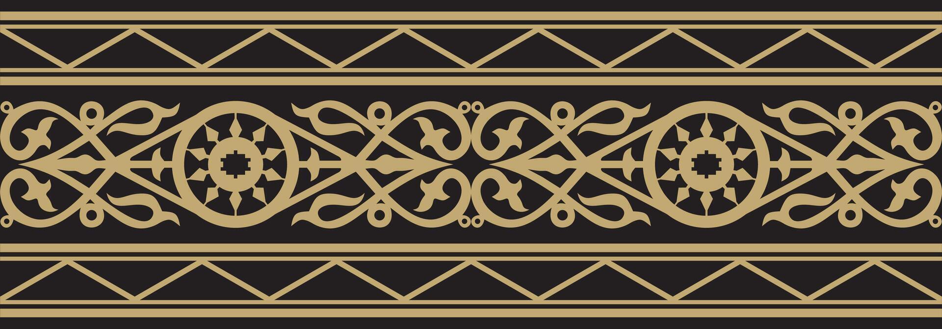 gold and black seamless Yakut ornament. Endless border, frame of the northern peoples of the Far East. vector