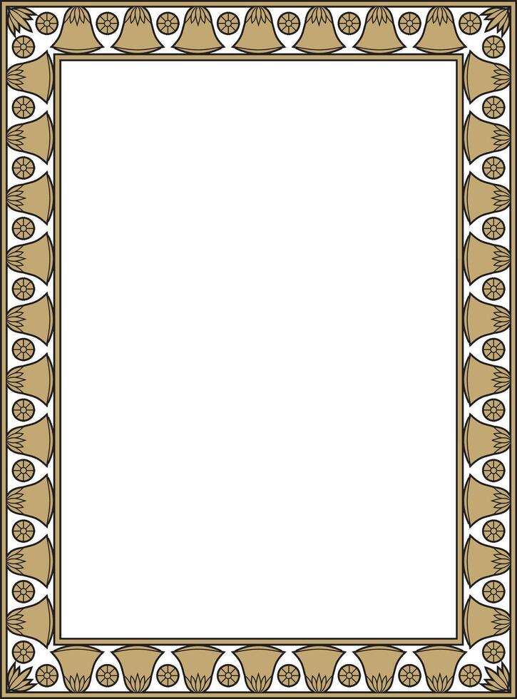 gold and black square Egyptian ornament. Rectangle, frame, ancient Egypt.Pattern of lotus flowers and sun vector