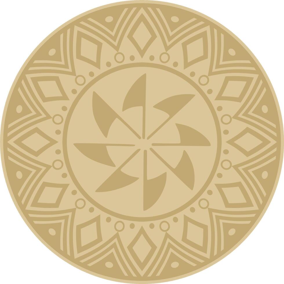 Native American round gold pattern. Geometric shapes in a circle. National ornament of the peoples of America, Maya, Aztecs, Incas vector