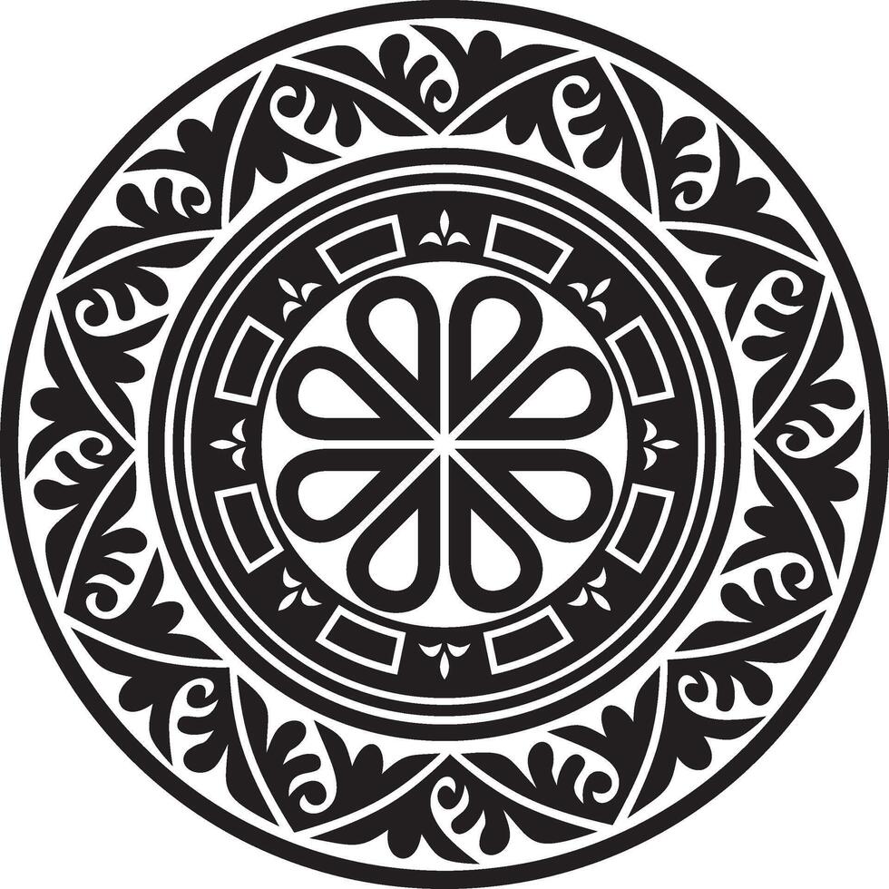 black monochrome stencil round classic byzantine ornament. Circle, ring, border, Ancient Greece, Eastern Roman Empire frame. Decoration of the Russian Orthodox Church vector