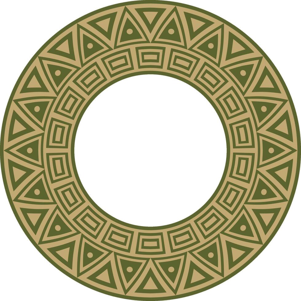 Native American round gold with green pattern. Geometric shapes in a circle. National ornament of the peoples of America, Maya, Aztecs, Incas. vector