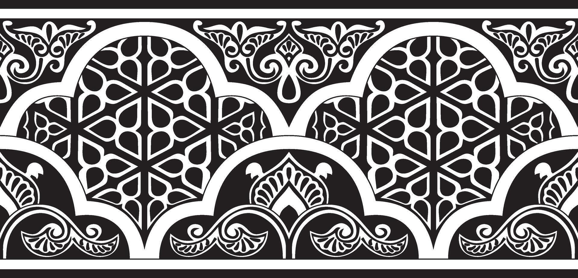monochrome seamless oriental national ornament. Endless ethnic floral border, arab peoples frame. Persian painting. vector