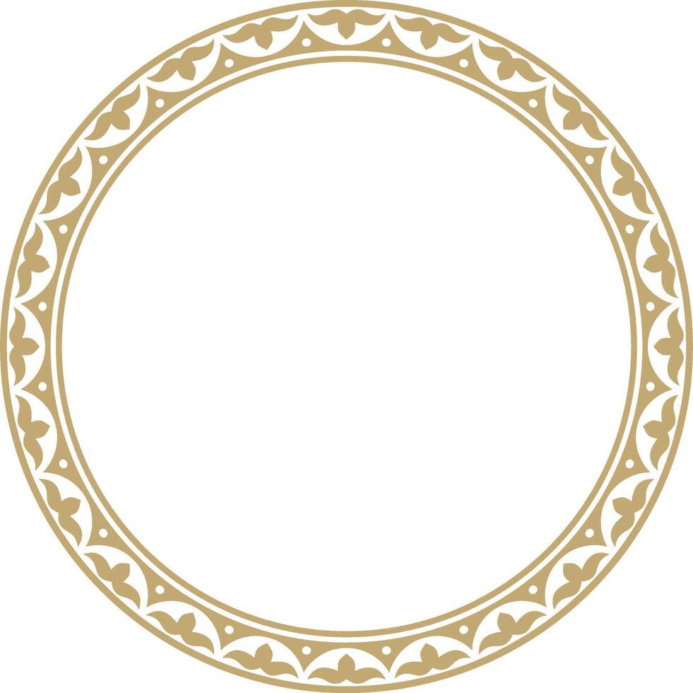 golden round Kazakh national ornament. Ethnic pattern of the peoples of the Great Steppe, Mongols, Kyrgyz, Kalmyks, Buryats. circle, frame border. vector