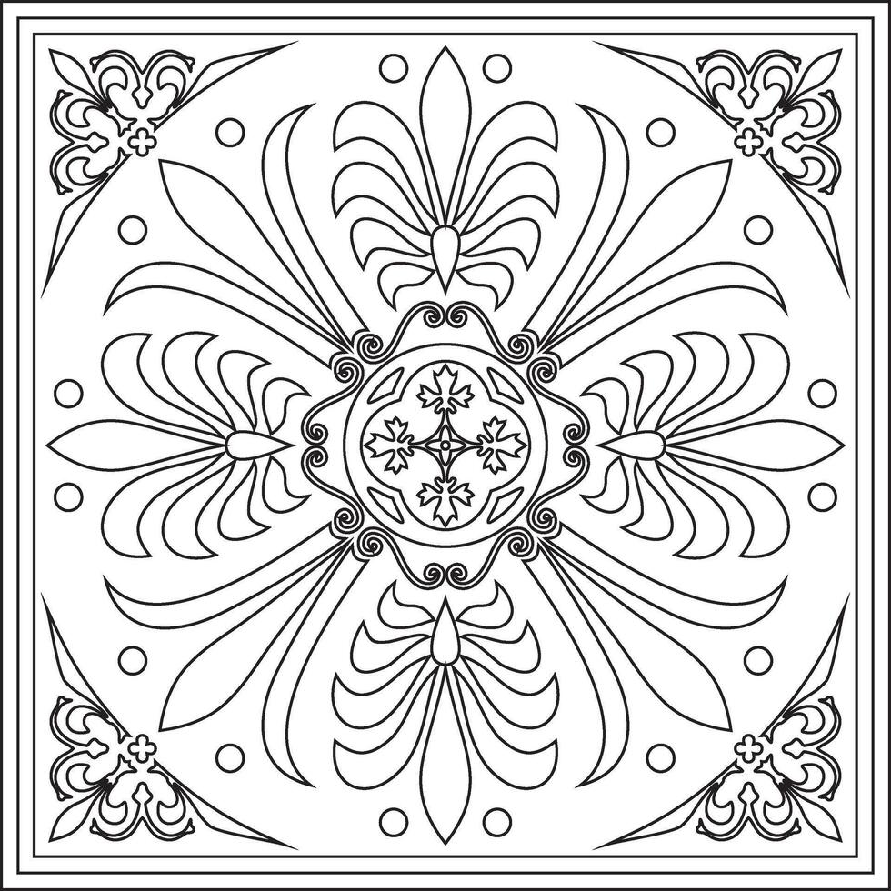 black monochrome classic Greek square outline ornament. Rectangle of Ancient Greece and Roman Empire. Byzantine painting of walls, floors and ceilings. Template for stained glass. vector