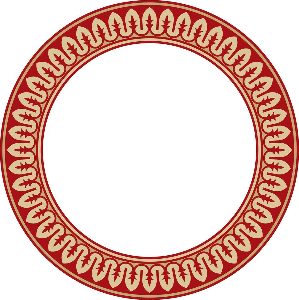 round gold with red national Persian ornament. Circle, ring, frame, border, ethnic pattern of the peoples of Iran, Iraq, Tajikistan vector