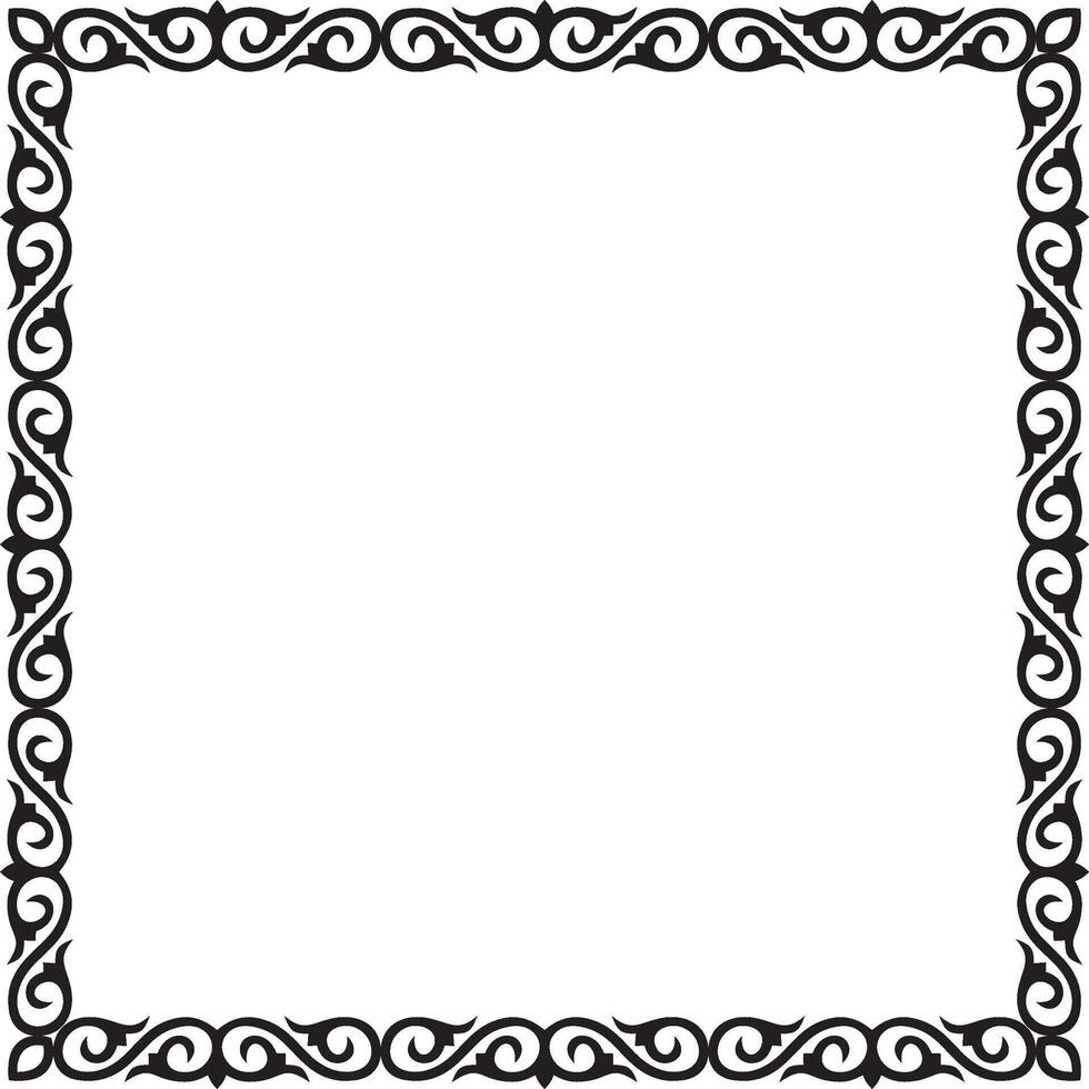 black monochrome square Kazakh national ornament. Ethnic pattern of the peoples of the Great Steppe, vector