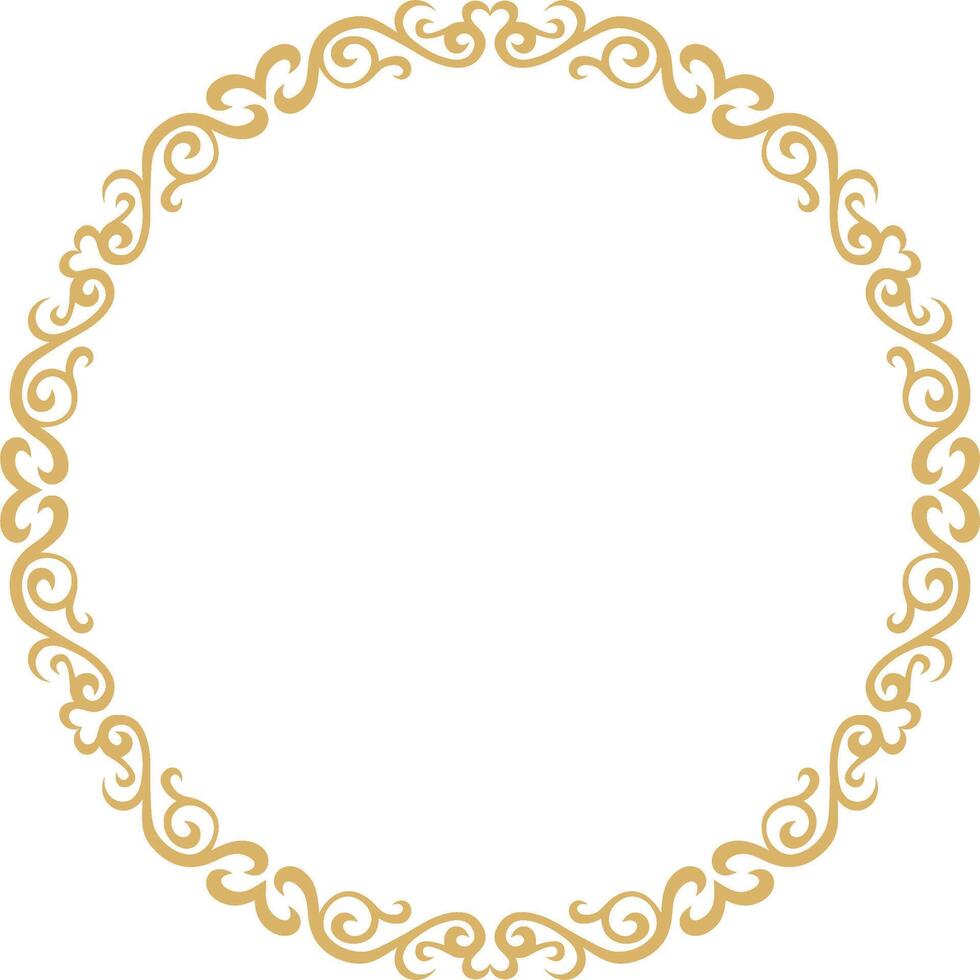 gold Kazakh national round pattern, frame. Ethnic ornament of the nomadic peoples of Asia, the Great Steppe, Kazakhs, Kirghiz, Kalmyks, Mongols, Buryats, Turkmens vector