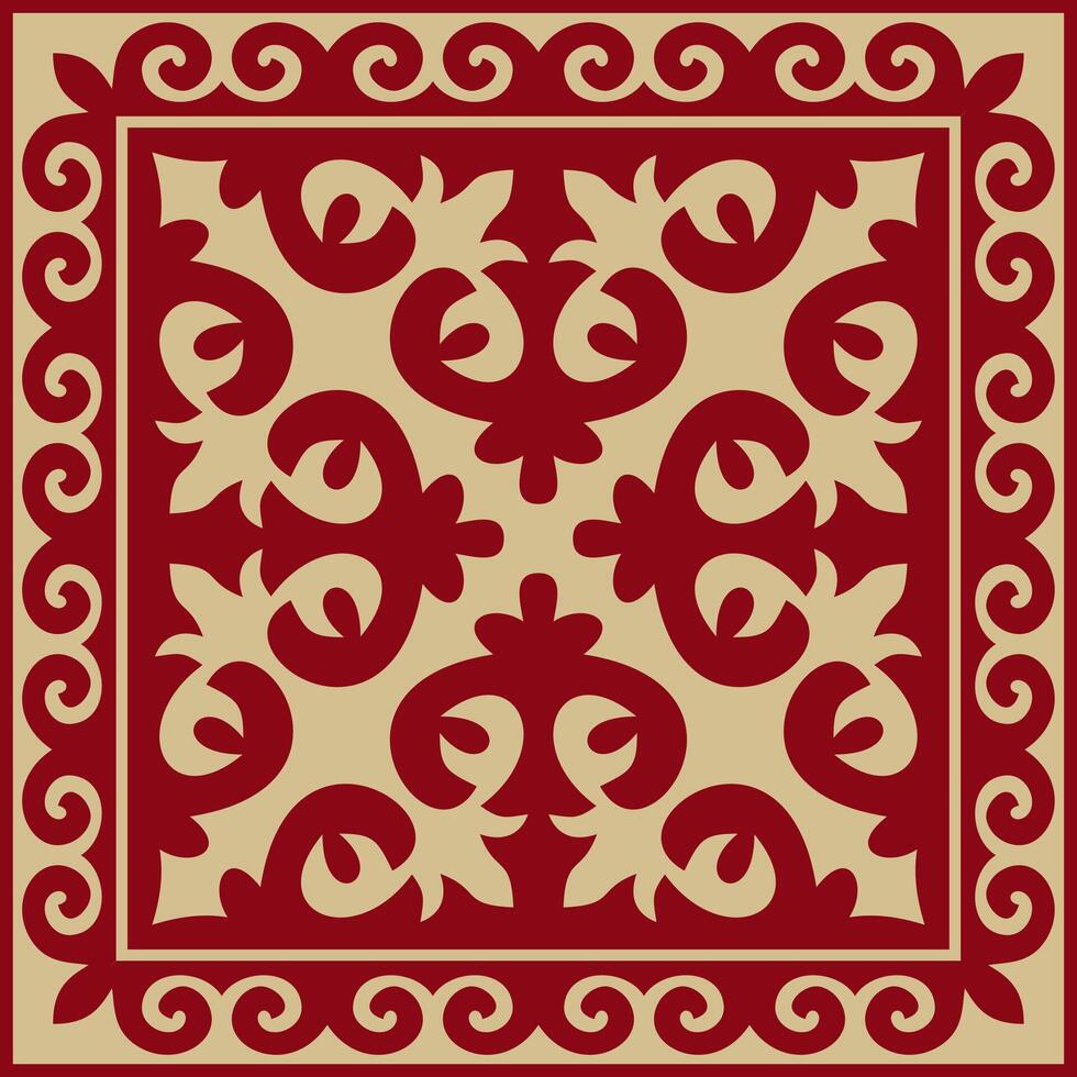 red with gold Square Kazakh national ornament. Ethnic pattern of the peoples of the Great Steppe, Mongols, Kyrgyz, Kalmyks, Buryats. vector
