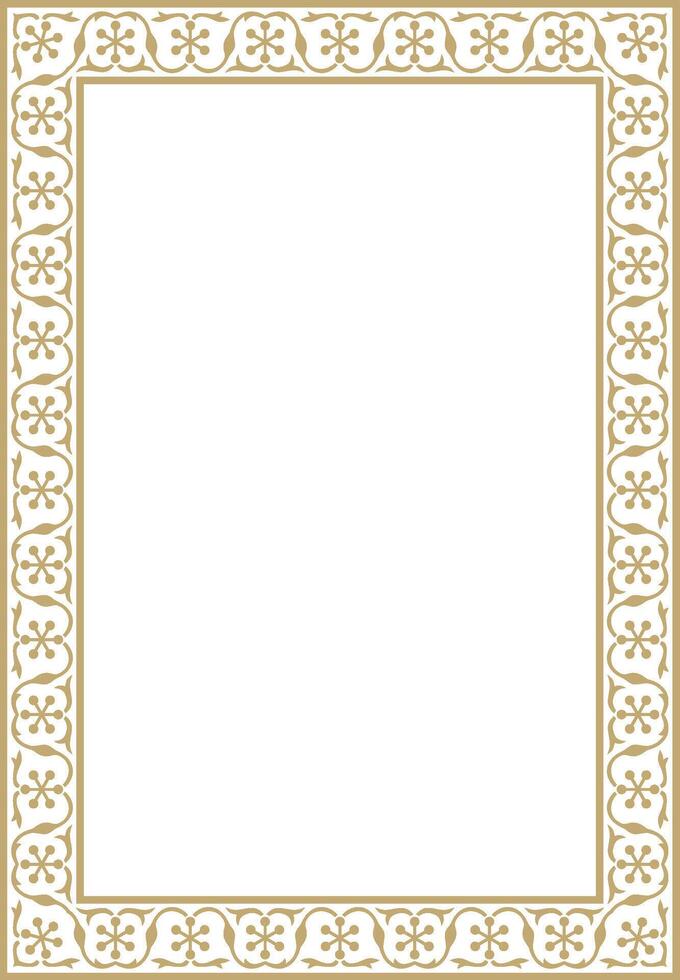 square golden national Persian ornament. Rectangle, frame, border, ethnic pattern of the peoples of Iran, Iraq, Tajikistan vector