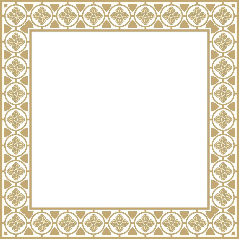 golden square gothic ornament. Medieval European rectangle, border. Classic pattern of the Germans, Angles, Saxons, Franks. vector