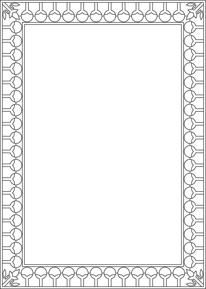 black contour square Egyptian ornament. Rectangle, frame, ancient Egypt.Pattern of lotus flowers and sun vector