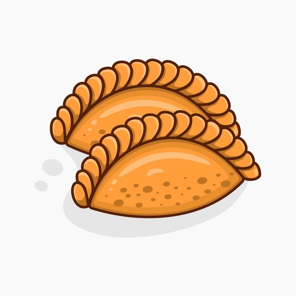 Pastel, a traditional Indonesian snack containing vegetables, eggs and minced meat. Designed in cartoon flat style isolated on white background. vector