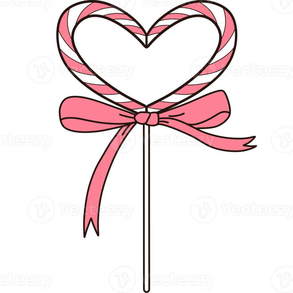 Pink coquette valentine candy cane heart with bow clipart png