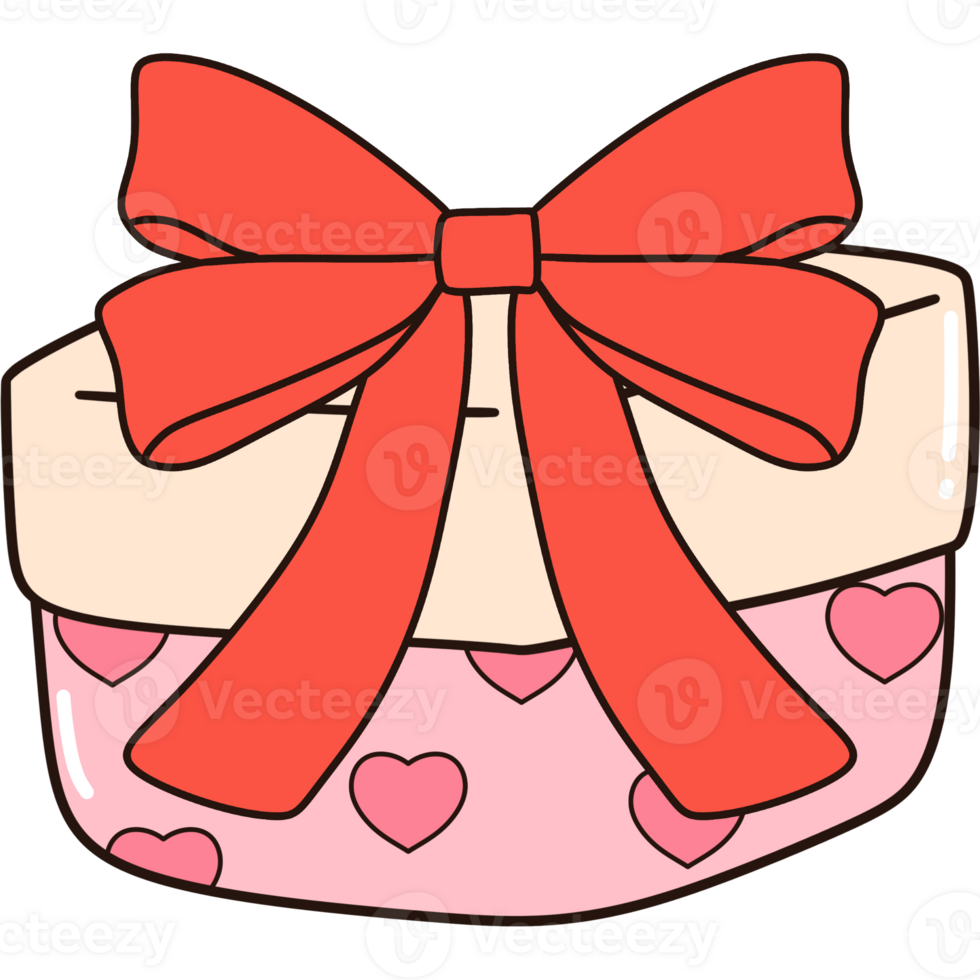 Valentine gift box with hearts and red ribbon bow clipart png