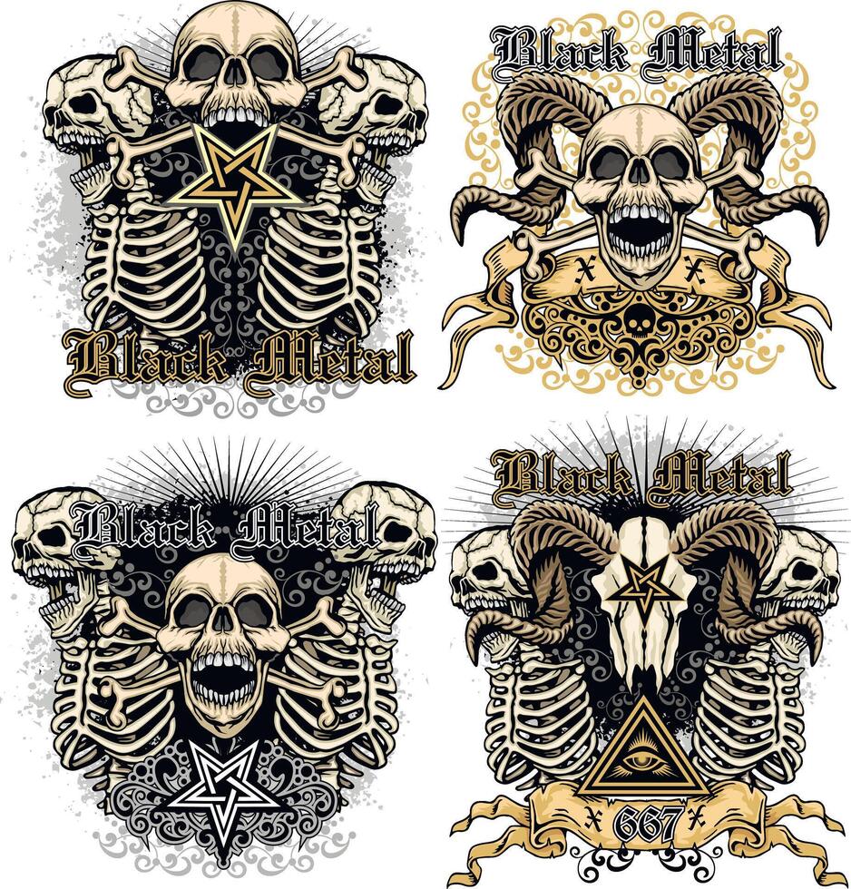 set, gothic sign with skeleton vector