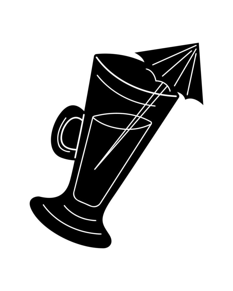 Doodle glass of cocktail in black and white outline. Clip art for your projects. vector