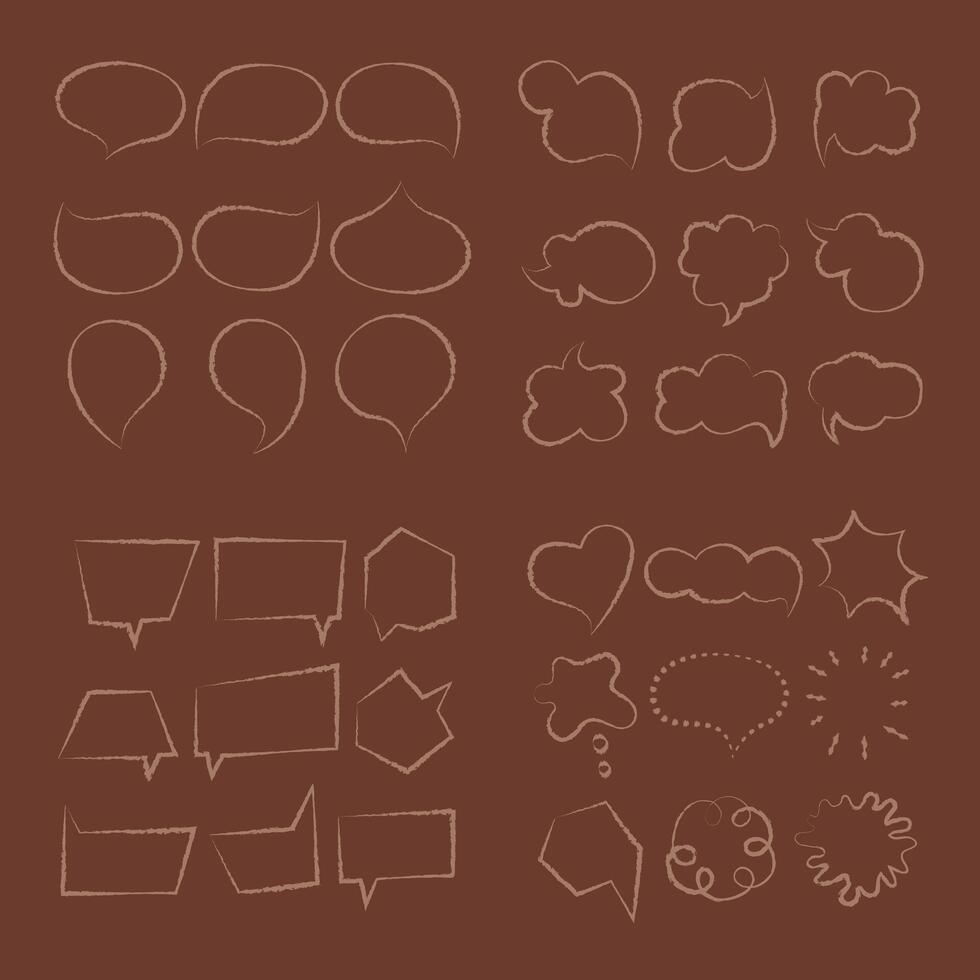 Large set with speech bubbles different shapes color. Doodle clip art illustration. vector