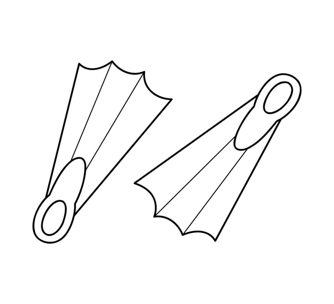 Doodle swimming flippers in black outline. Clip art for your projects. vector