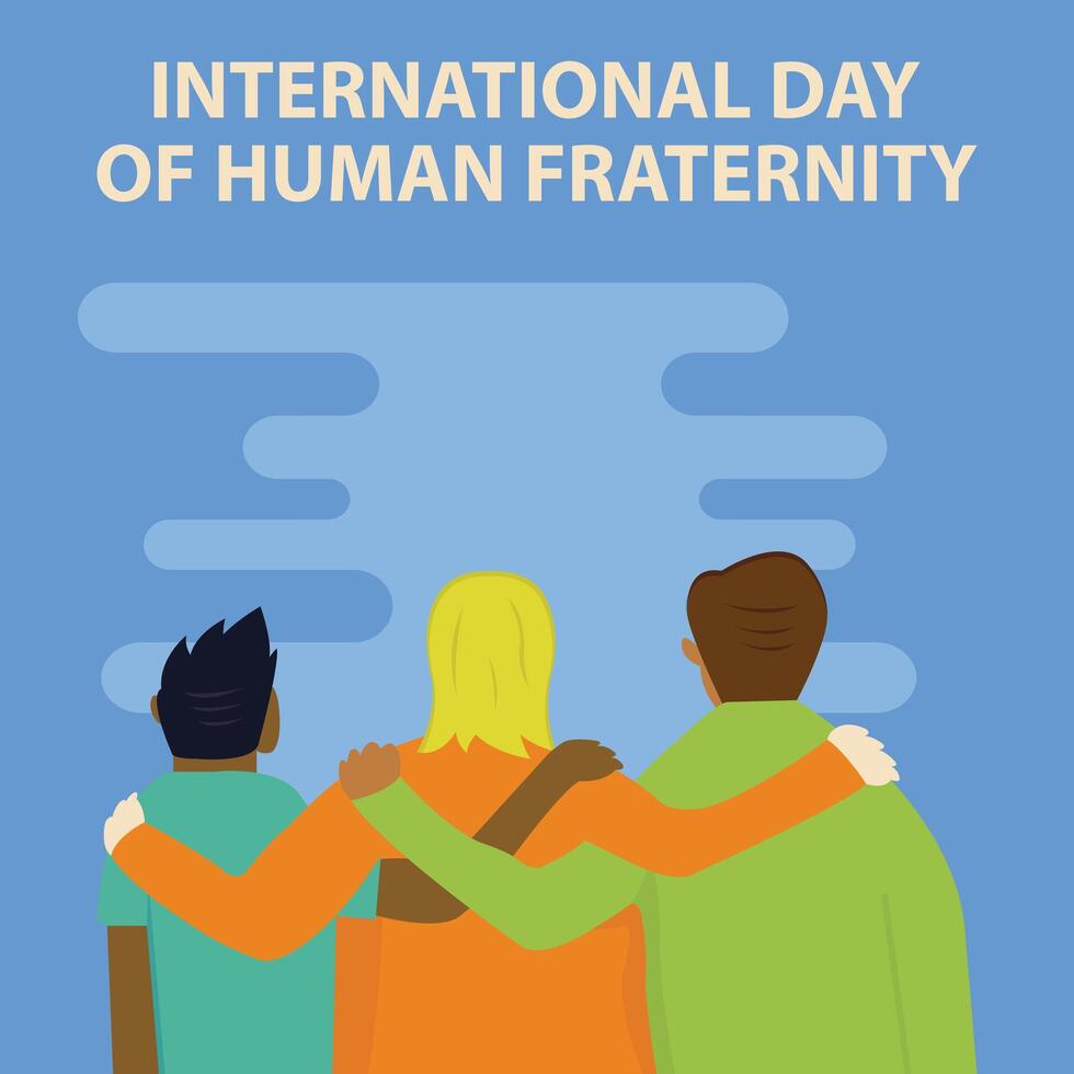 illustration graphic of three people embracing each other, perfect for international day, human fraternity, celebrate, greeting card, etc vector