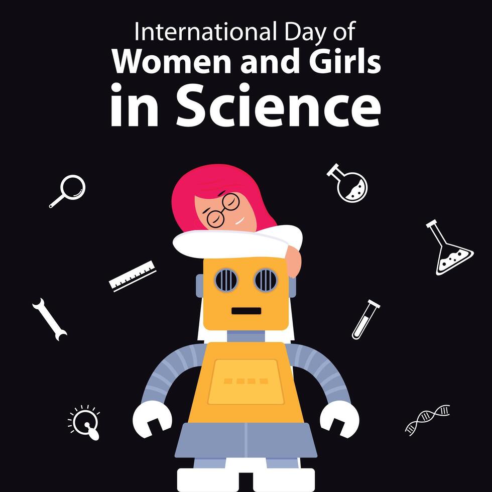 illustration graphic of a woman sleeping hugging a robot, perfect for international day, women and girls in science, celebrate, greeting card, etc. vector