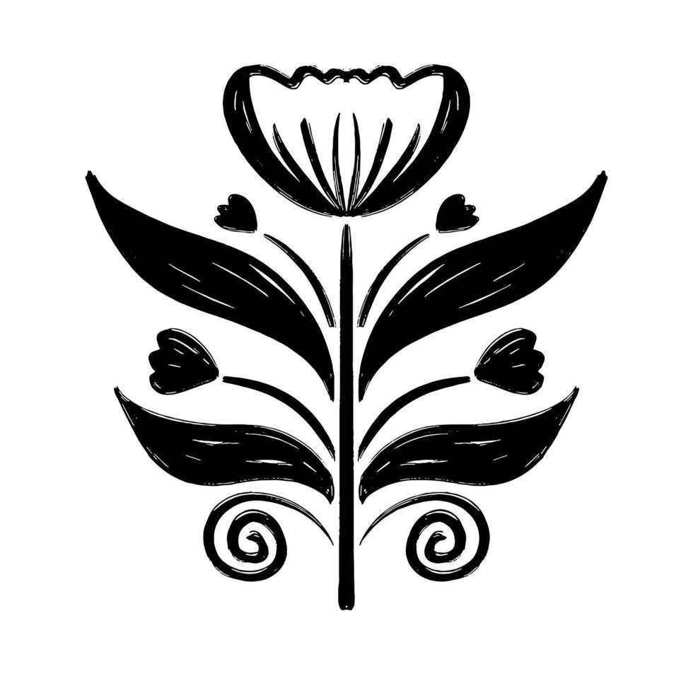 Hand drawn floral with leave brush strokes style. Floral isolated white background. vector