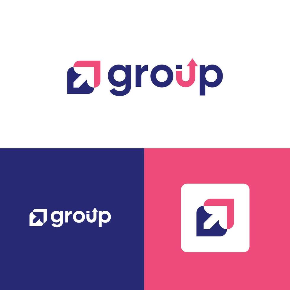 Modern Group Typography Logo Design with Arrow Symbol vector