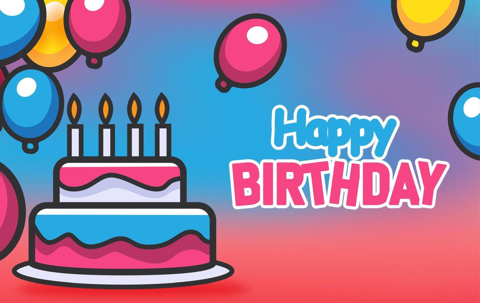 Happy birthday with colorful balloons and cake vector