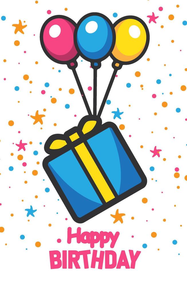 Happy birthday card with colorful balloons and gift vector