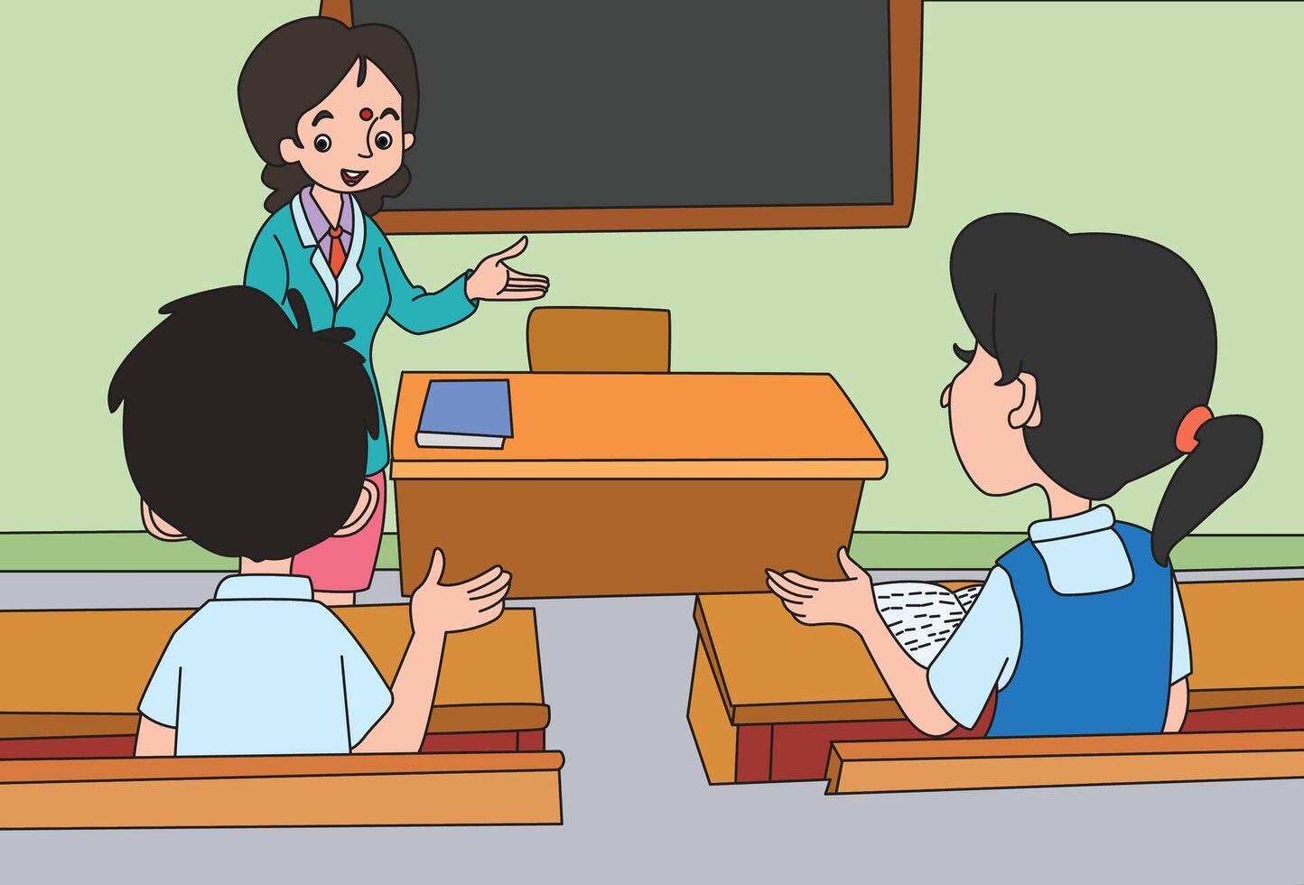 A teacher teaching and students learning vector