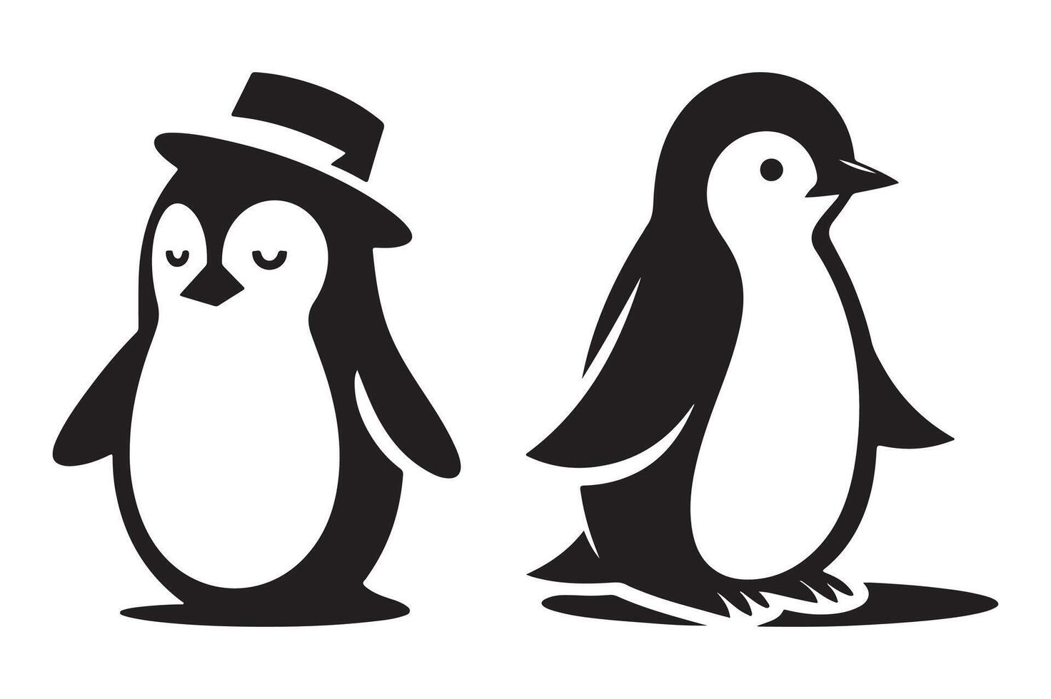 Penguin Family Silhouette Elegant Wildlife Illustration vector