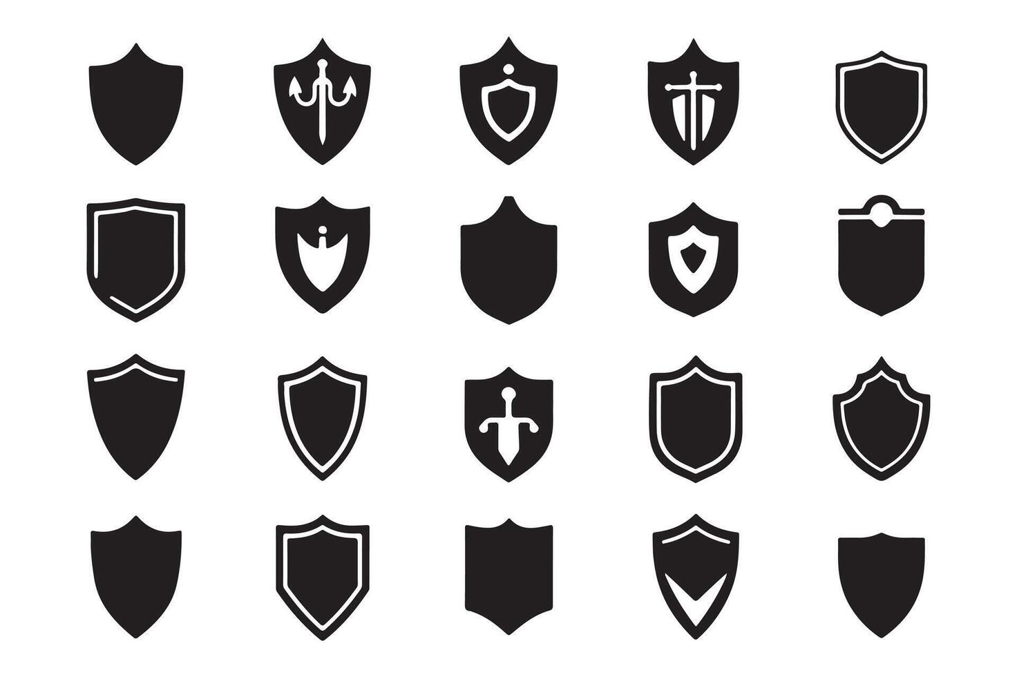 Minimalist Shield Icons in Silhouette Set for Security and Branding Use vector