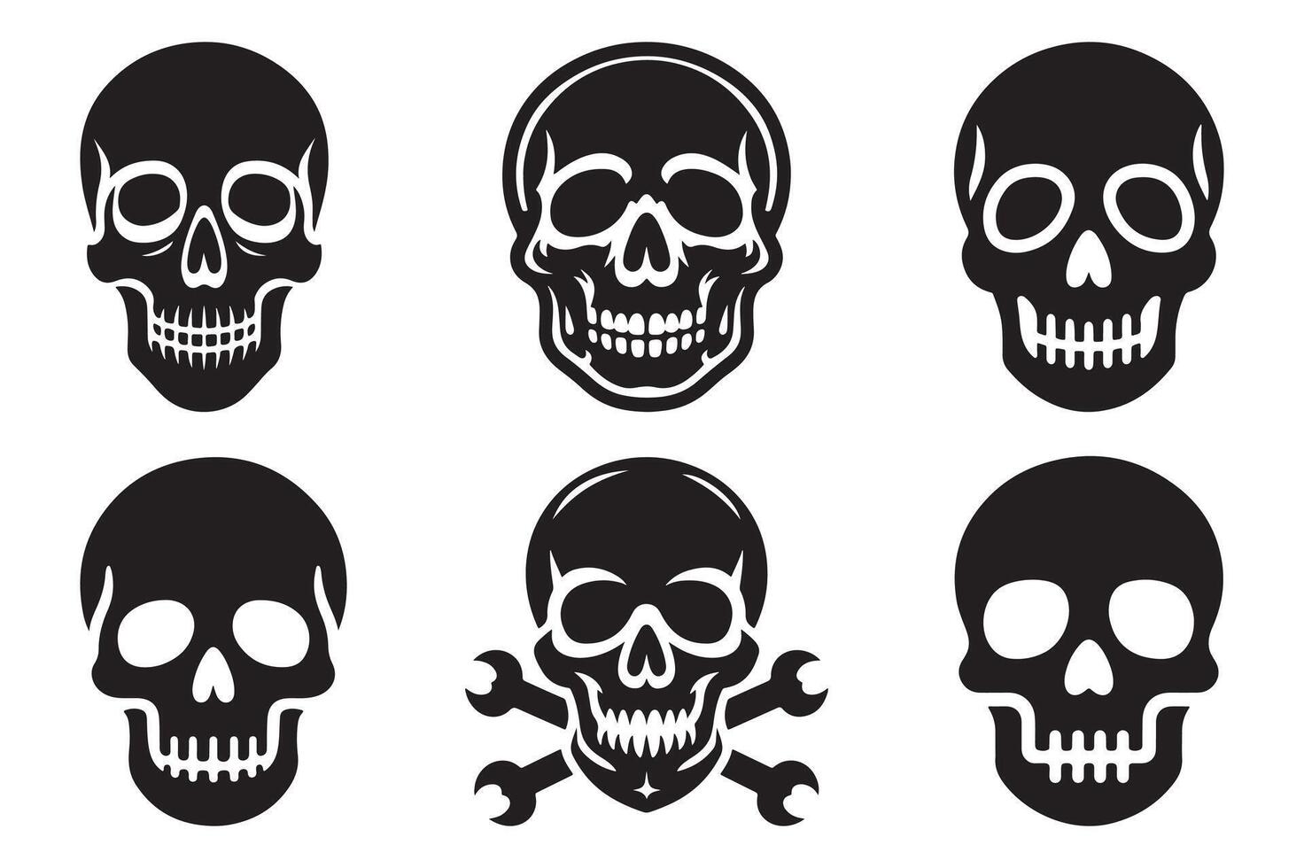 Set of Detailed Human Skull Silhouettes for Graphic Design vector