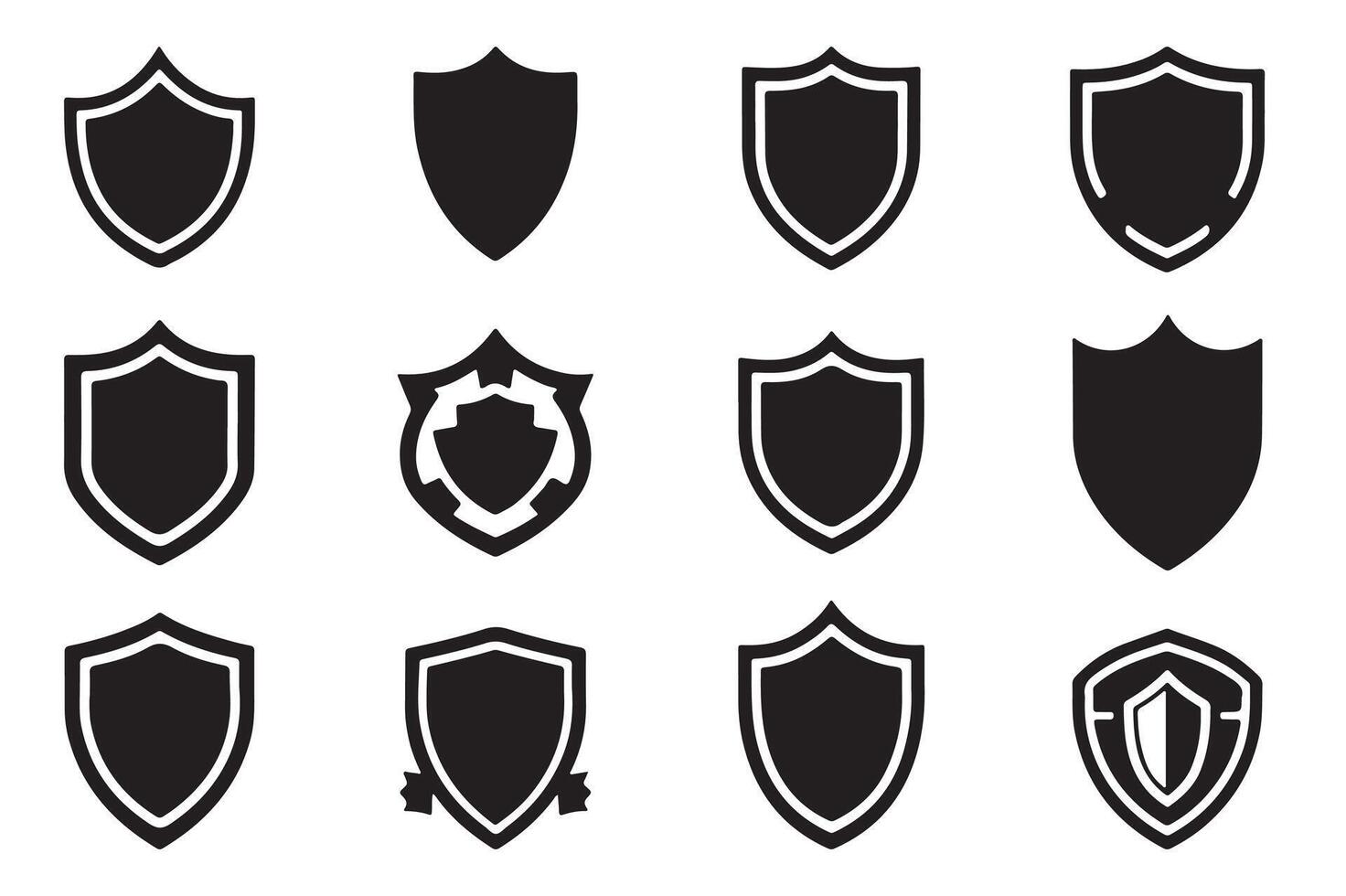 Shield Icons Set in Silhouette Minimalist Art for Security Projects vector
