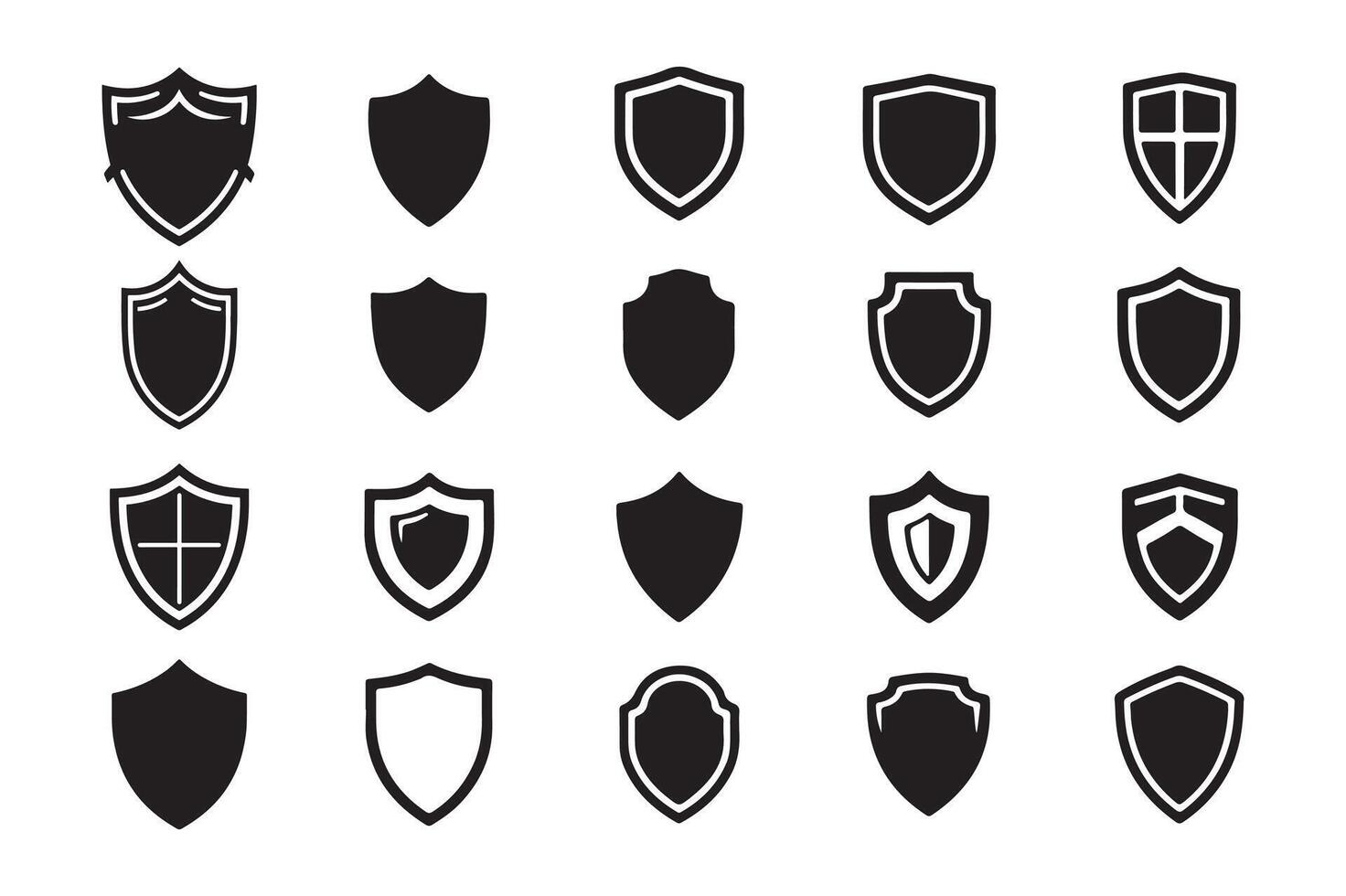 Silhouette Shield Icons Set Illustration for Security and Protection Themes vector
