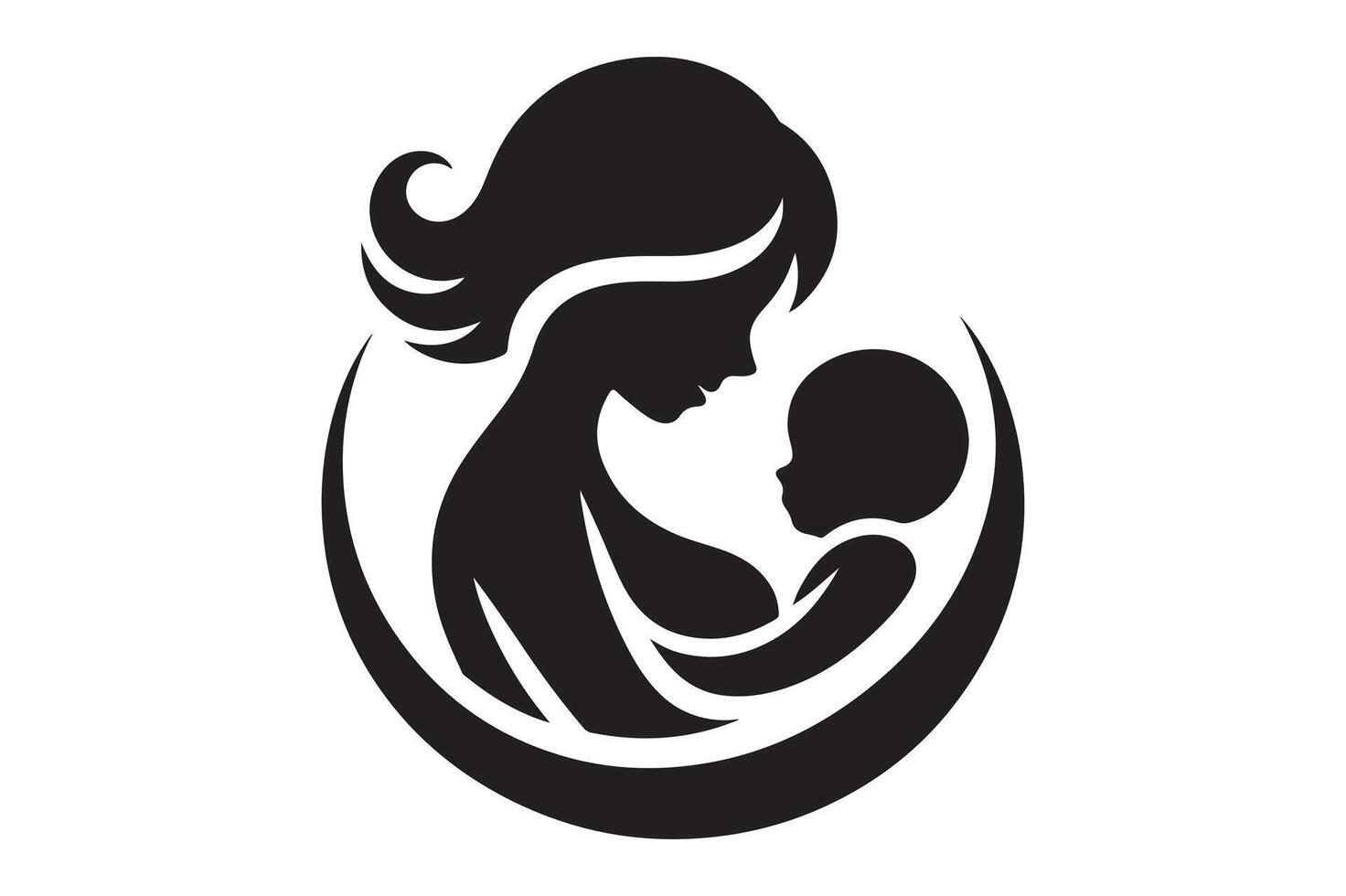 Caring Mother Silhouette with Baby Simple and Elegant Art vector