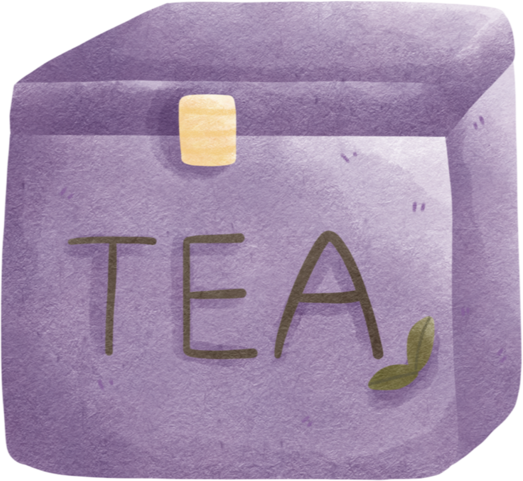a purple box with the word tea on it png