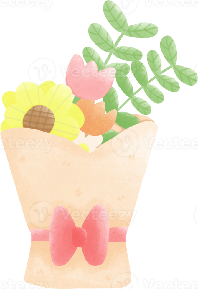 a flower bouquet with a bow on it png