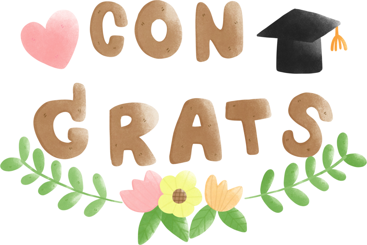 congrats text with flowers on transparent background png
