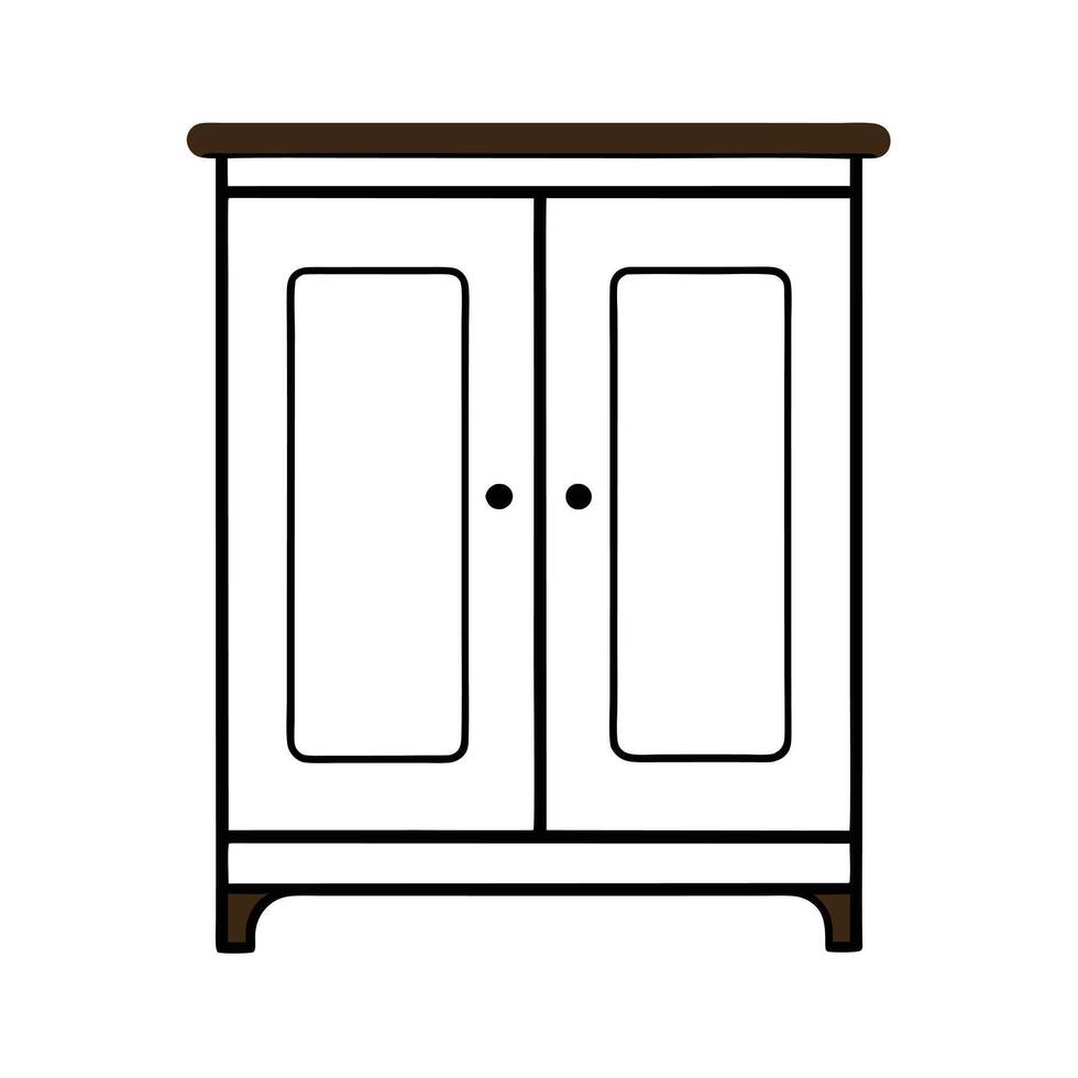 A white cabinet with two doors on a white background vector