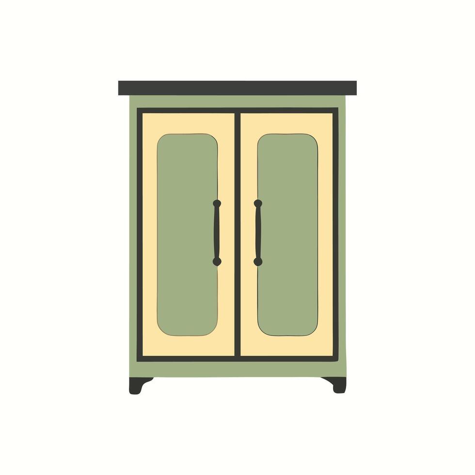 A green cabinet with two doors on a white background vector