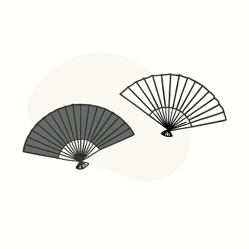 Two black and white hand drawn fans on a white background vector