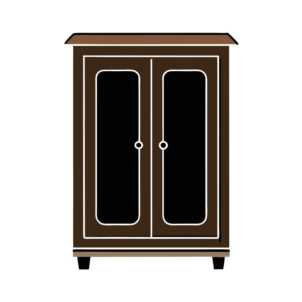 A brown cabinet with two doors on a white background vector