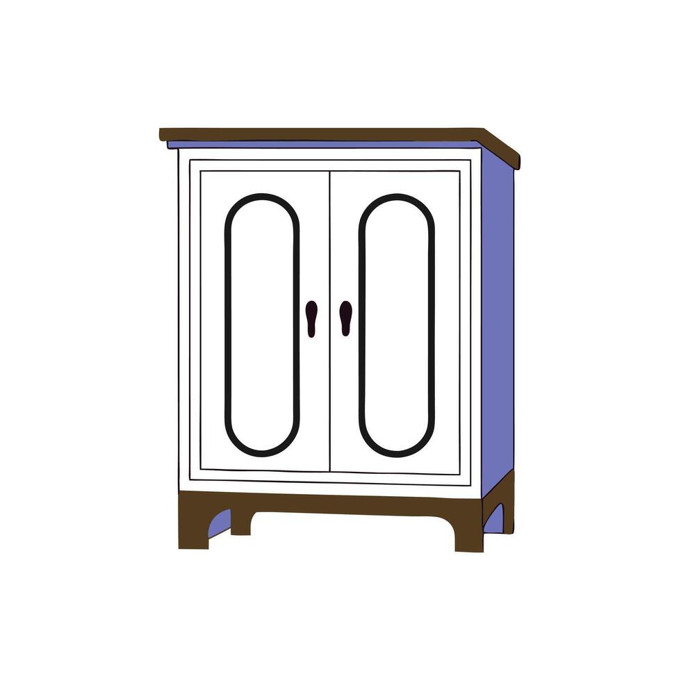A white cabinet with two doors and a door handle vector
