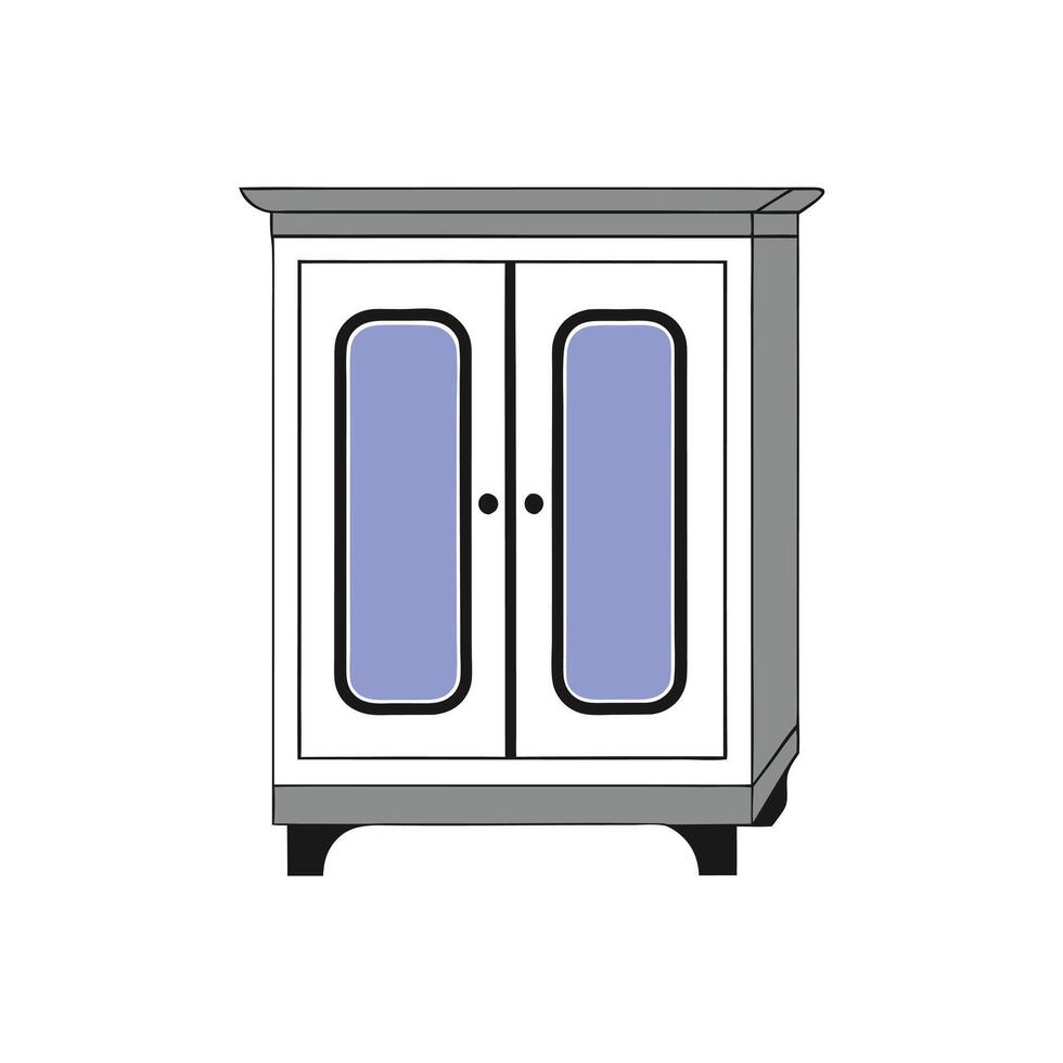A white cabinet with two doors and a purple door vector