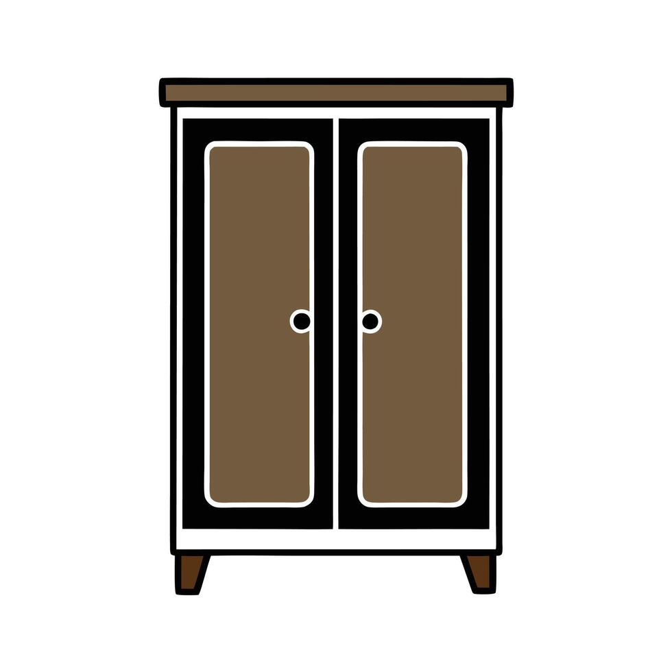 A brown and white cabinet with two doors vector